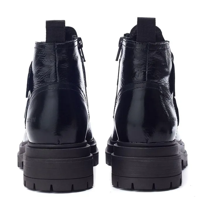 Women Moda In Pelle Chunky Boots Shoon Sh Oolite Black Patent Leather