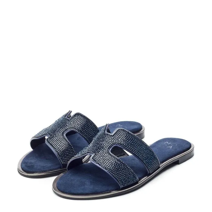 Women Moda In Pelle Flat Sandals Ormay Navy Textile