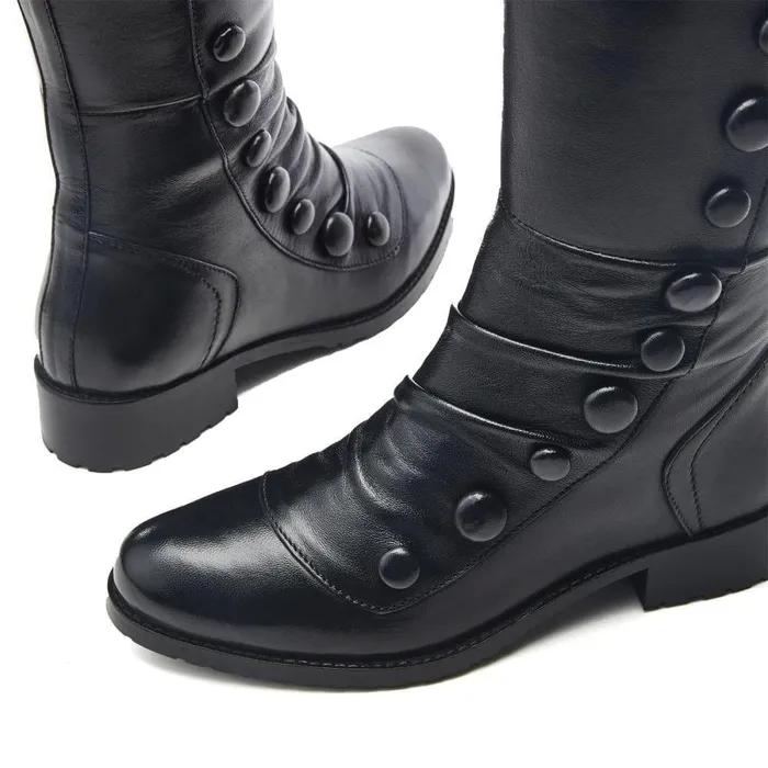 Women Moda In Pelle Knee High Boots Irenne Black Leather