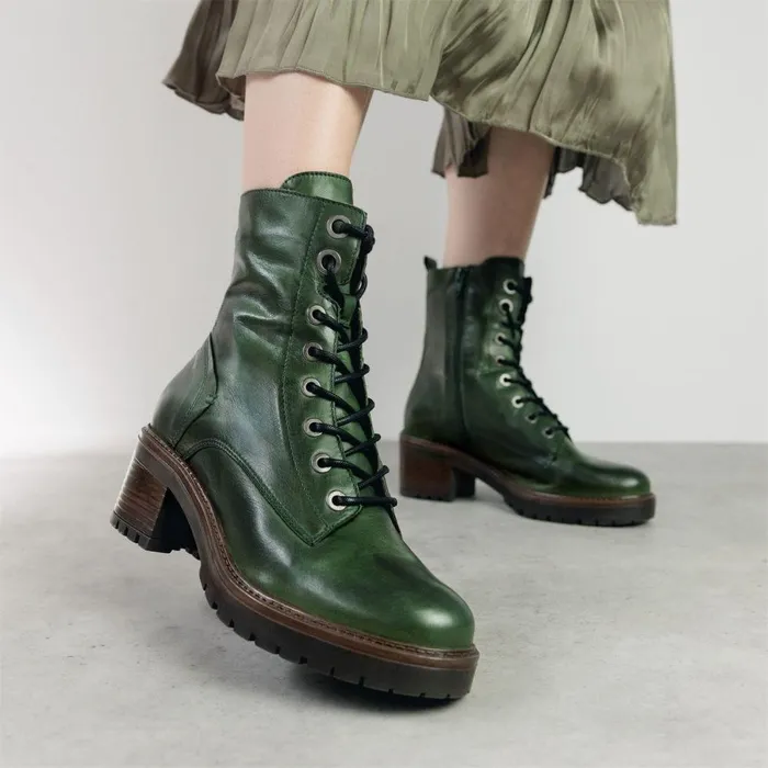 Women Moda In Pelle MidCalf Boots Bellzie Green Leather