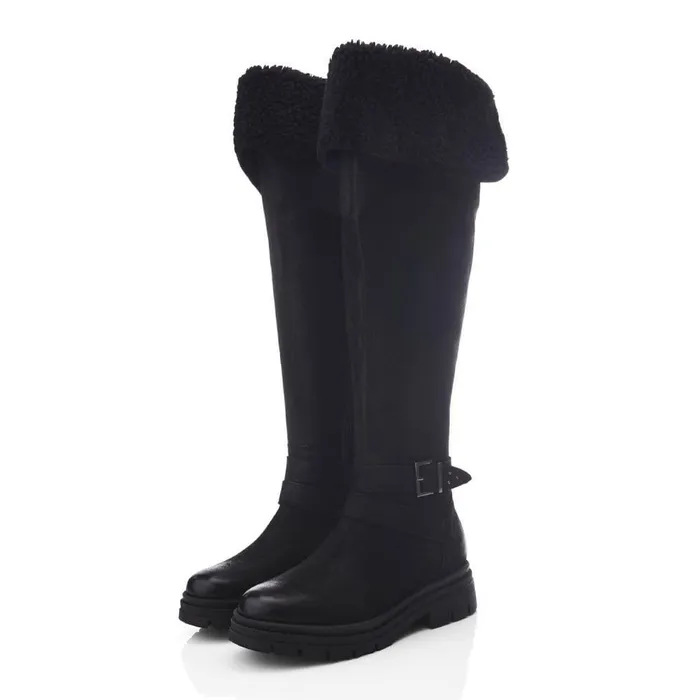 Women Moda In Pelle Over The Knee Boots Indiie Black Nubuck
