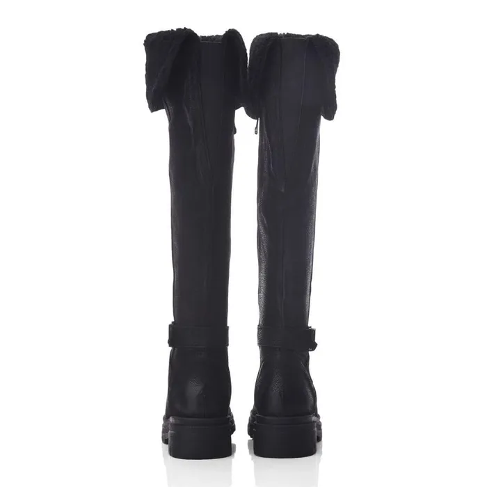 Women Moda In Pelle Over The Knee Boots Indiie Black Nubuck