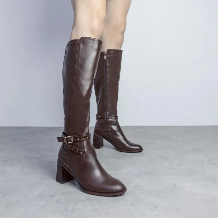 Women Moda In Pelle Over The Knee Boots Umah Brown Snake Print
