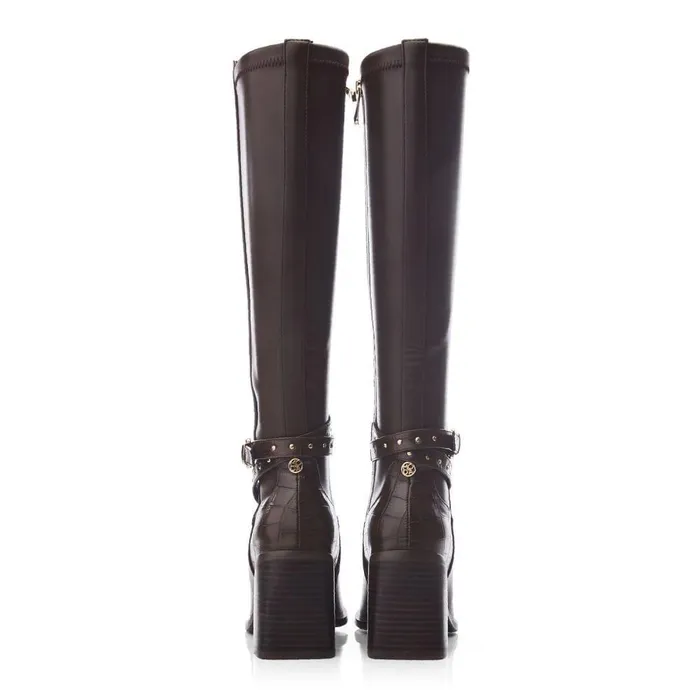Women Moda In Pelle Over The Knee Boots Umah Brown Snake Print