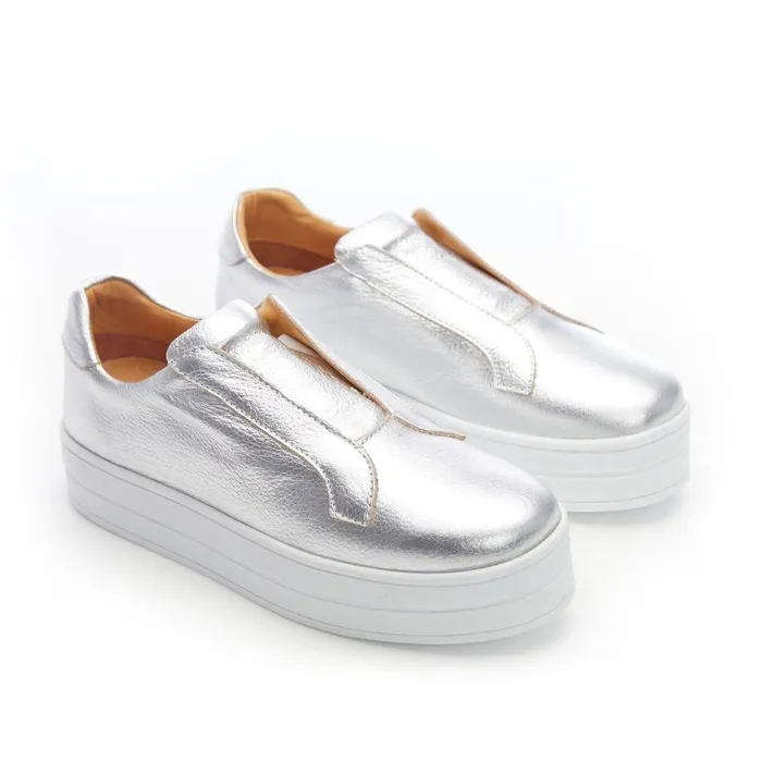 Women Moda In Pelle SlipOn Trainers Bsoleful BBath Silver Leather