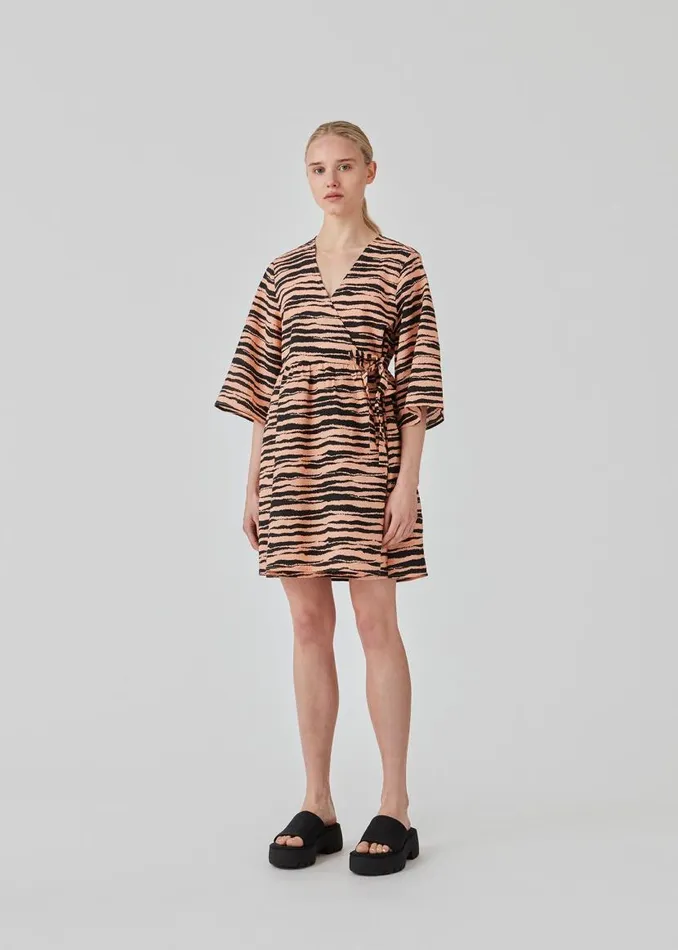 Women Modstrm Dresses DasiaMD Print Wrap Dress Tiger Peach