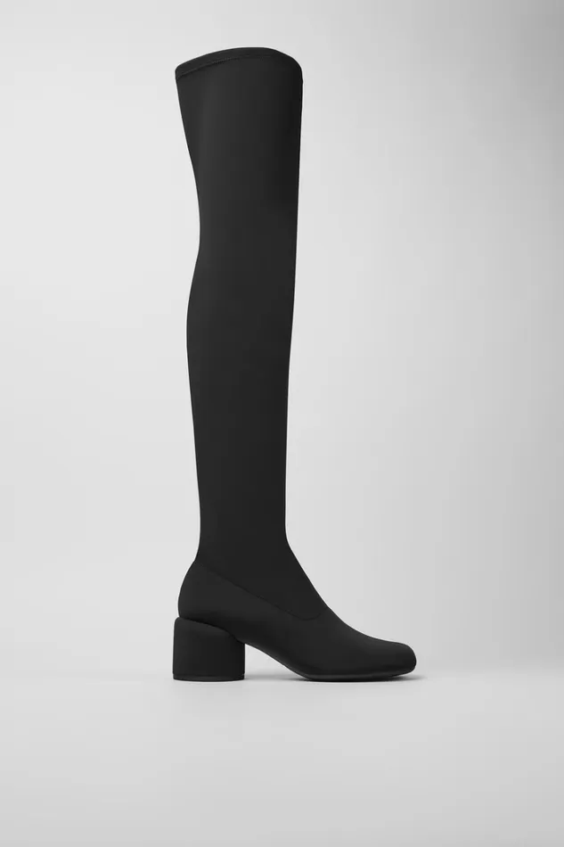 Women Niki Black Recycled PET Knee High Boots Camper Heels Women Niki Black Recycled PET Knee High Boots Camper Heels
