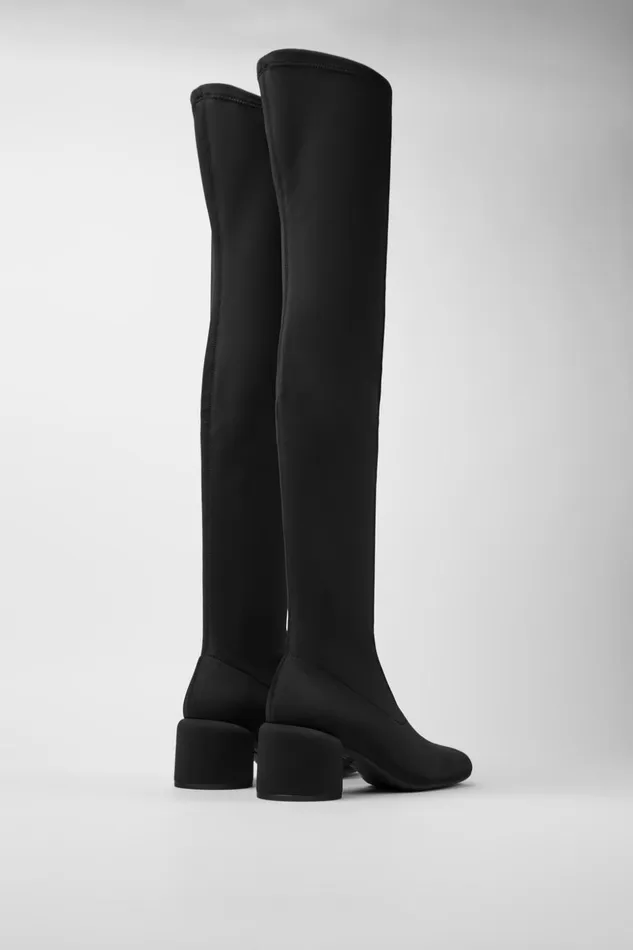 Women Niki Black Recycled PET Knee High Boots Camper Heels Women Niki Black Recycled PET Knee High Boots Camper Heels