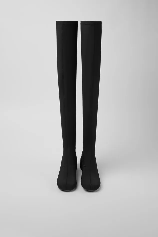 Women Niki Black Recycled PET Knee High Boots Camper Heels Women Niki Black Recycled PET Knee High Boots Camper Heels