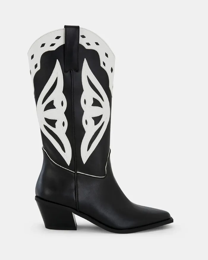 Women NOVO Shoes YEEHAW BLACK MULTI Slip On Boots Cowboy Boots
