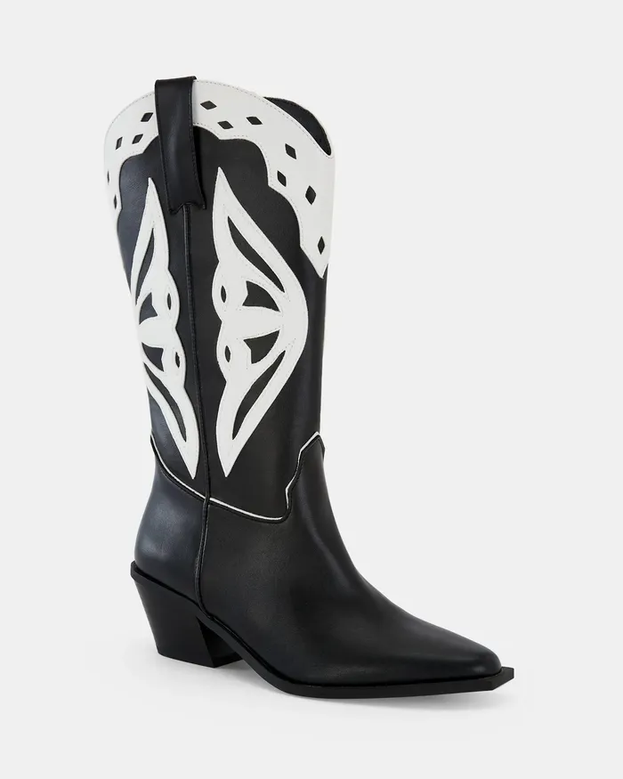 Women NOVO Shoes YEEHAW BLACK MULTI Slip On Boots Cowboy Boots