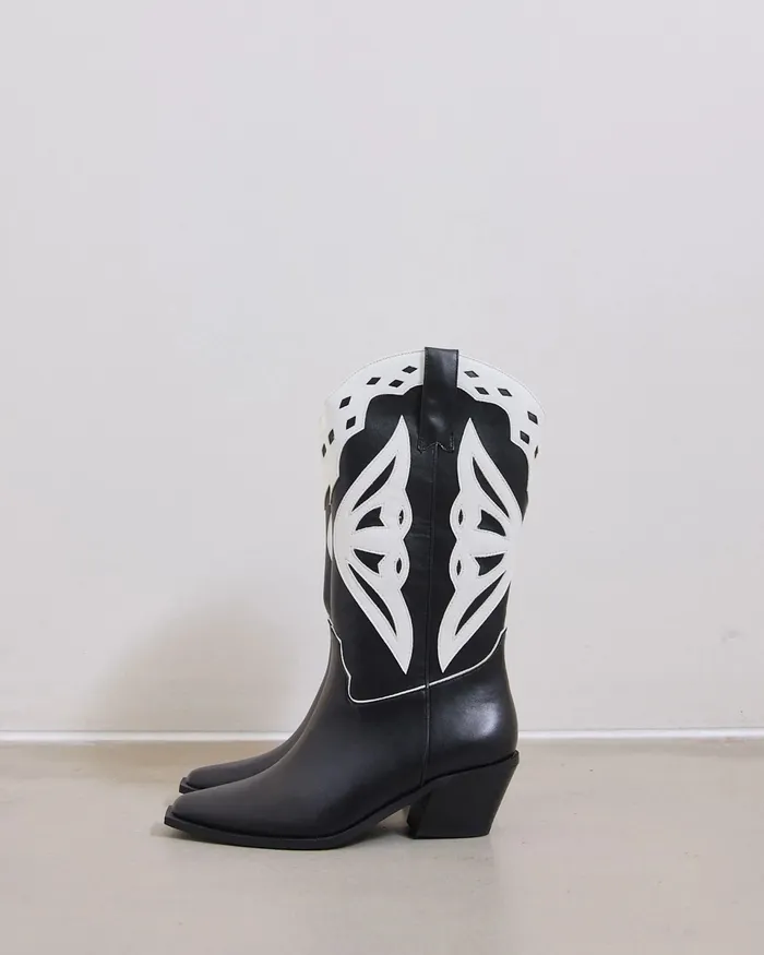Women NOVO Shoes YEEHAW BLACK MULTI Slip On Boots Cowboy Boots