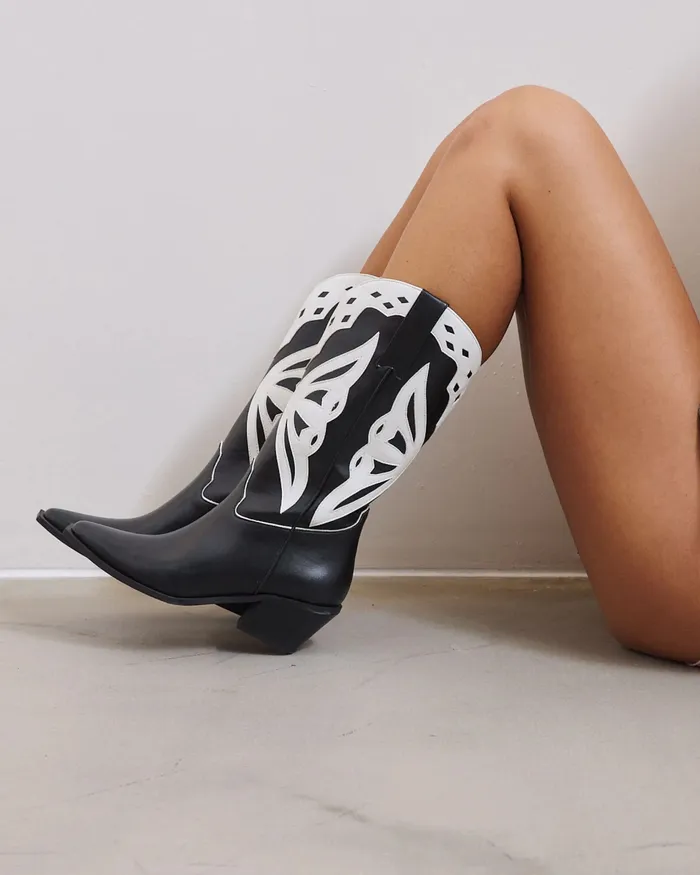 Women NOVO Shoes YEEHAW BLACK MULTI Slip On Boots Cowboy Boots