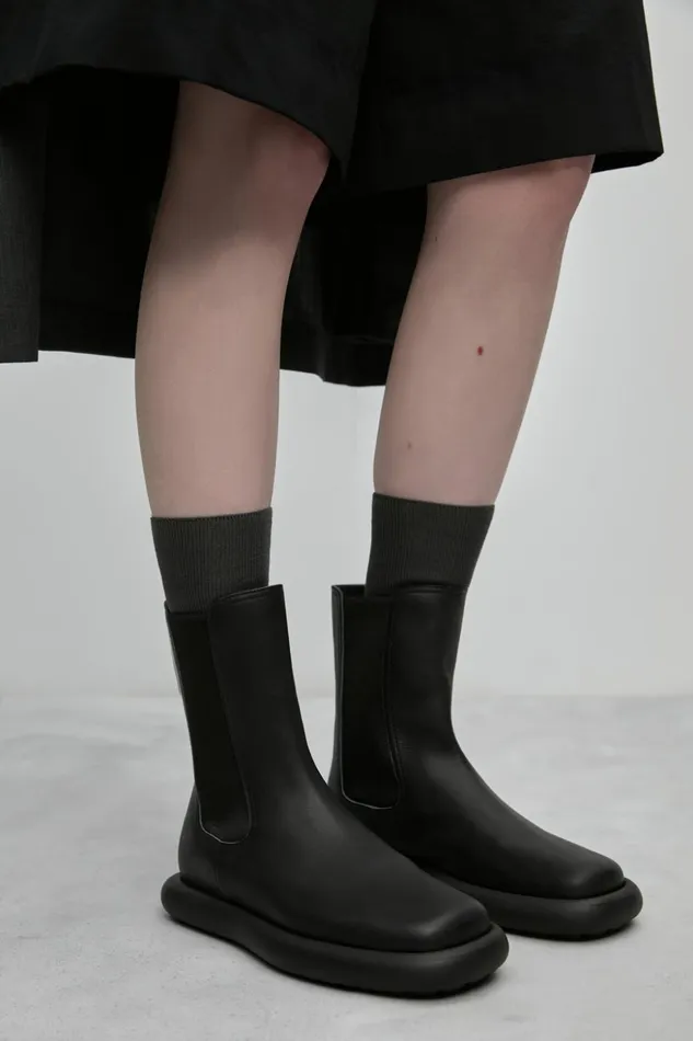 Women Onda Black Leather Boots Camper Ankle Boots