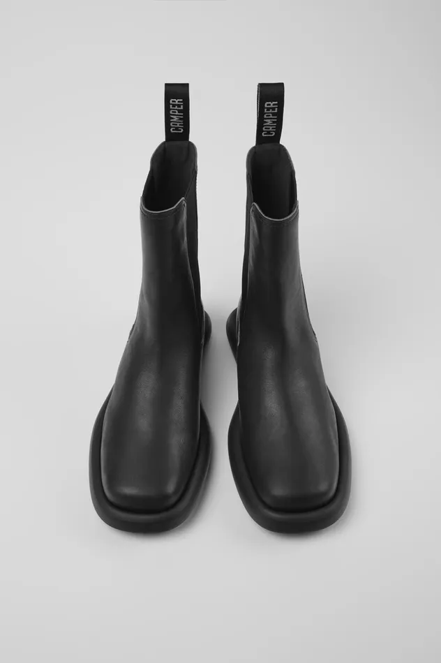 Women Onda Black Leather Boots Camper Ankle Boots