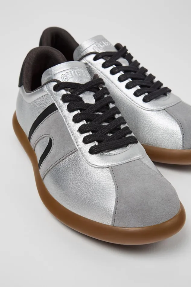 Women Pelotas Soller Silverblack Leather Sneakers Camper Sneakers