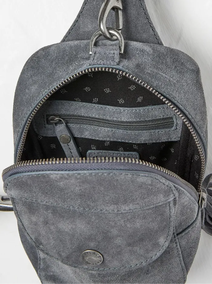 Women Phone Bags Fat Face Grey Suede Belt Bag