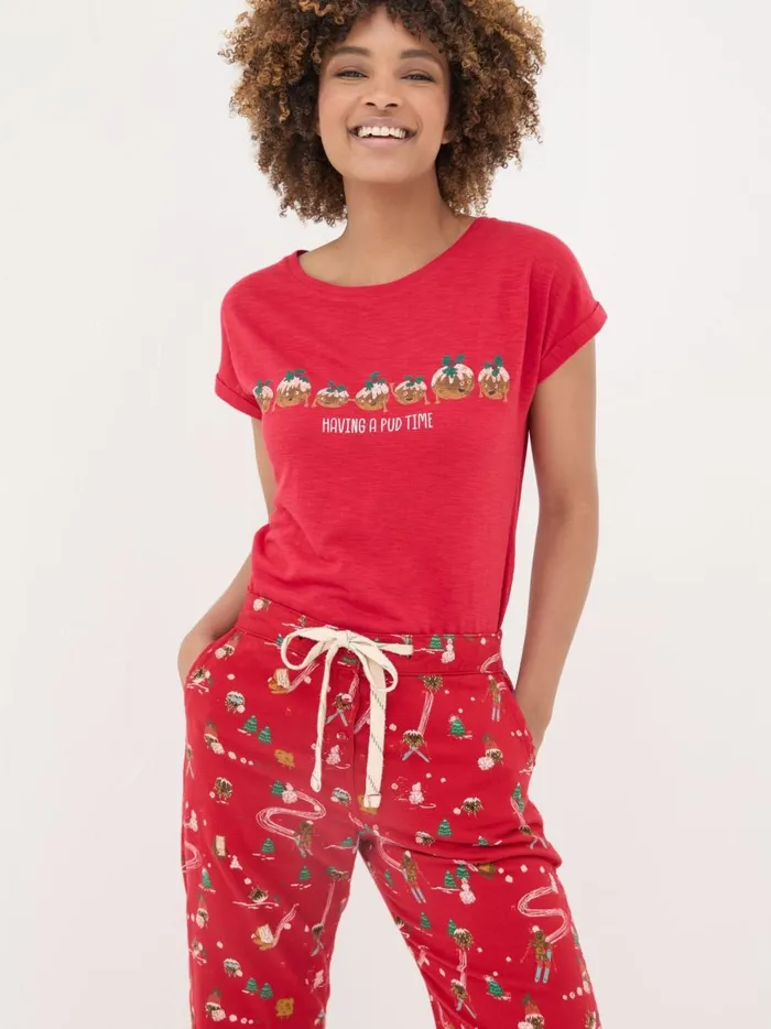 Women Pyjamas and Nightwear Fat Face Red Christmas Pudding Graphic TShirt