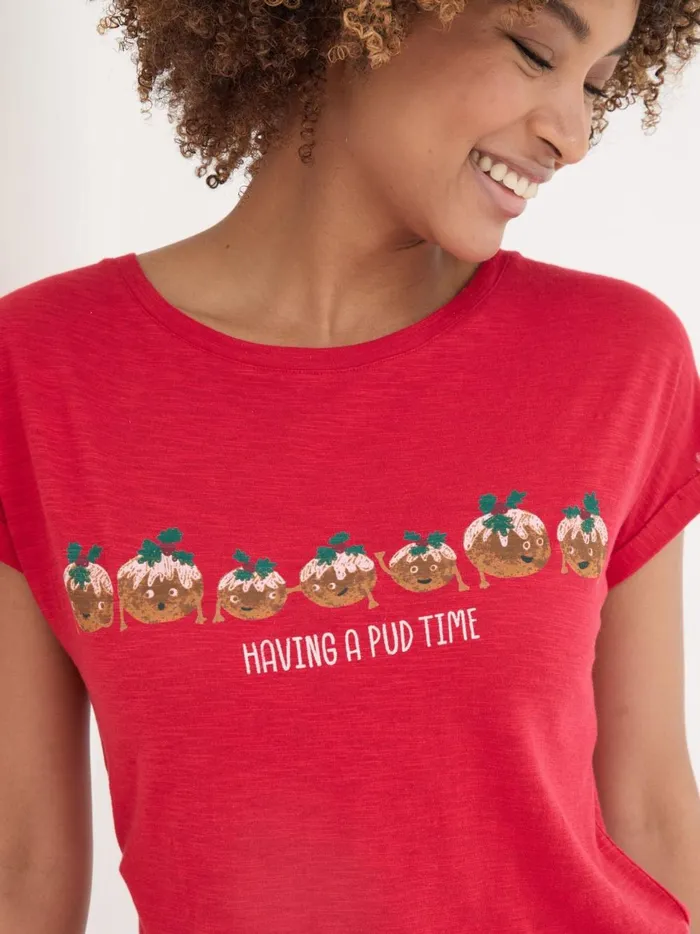 Women Pyjamas and Nightwear Fat Face Red Christmas Pudding Graphic TShirt