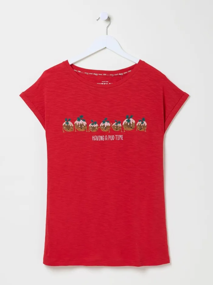 Women Pyjamas and Nightwear Fat Face Red Christmas Pudding Graphic TShirt