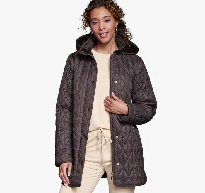 Women Quilted Coat Dark Brown JohnstonandMurphy Coats Jackets and Vests