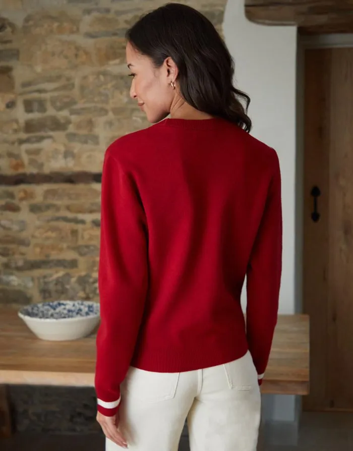 Women Red Varsity Knitted Jumper Threadbare Jumpers