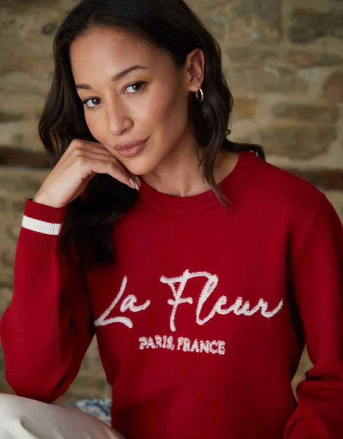 Women Red Varsity Knitted Jumper Threadbare Jumpers