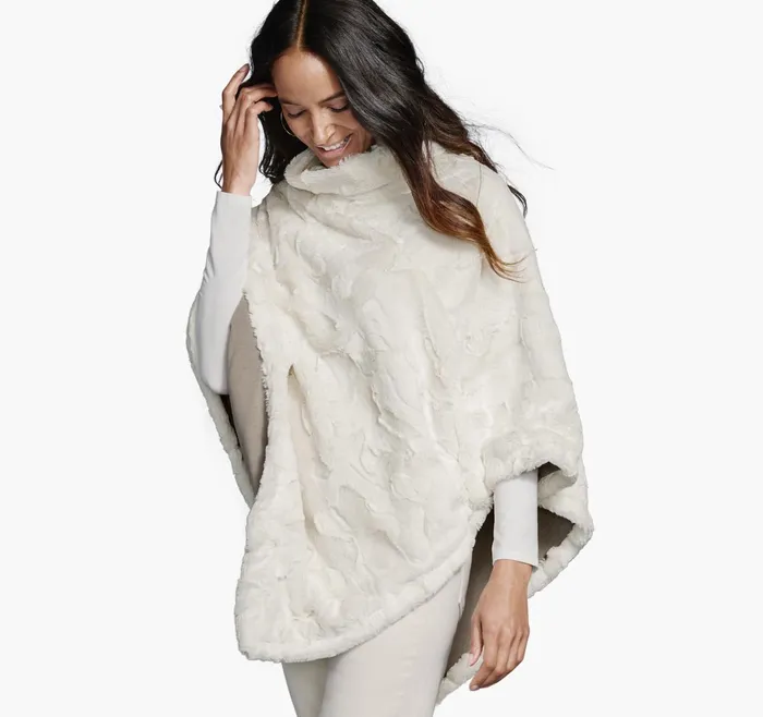 Women Reversible FauxFur Poncho Ivoryoatmeal JohnstonandMurphy Shirts Sweaters and Blazers Women Reversible FauxFur Poncho Ivoryoatmeal JohnstonandMurphy Shirts Sweaters and Blazers