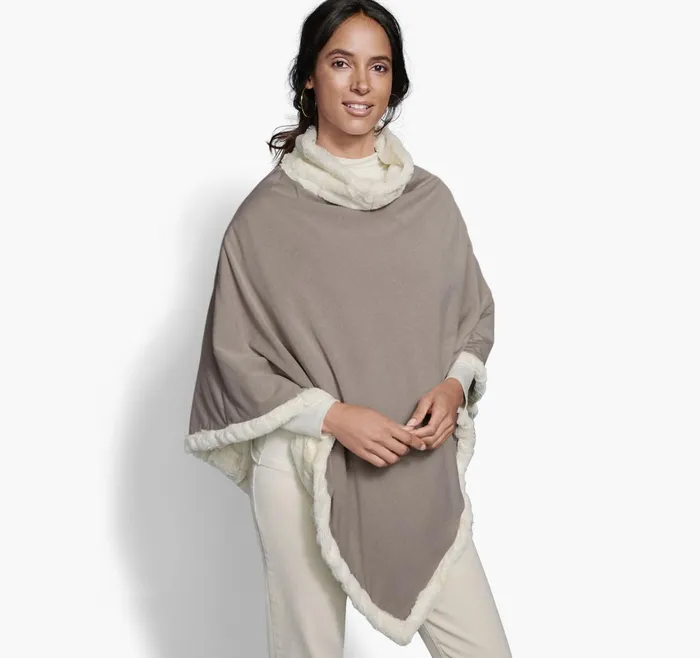 Women Reversible FauxFur Poncho Ivoryoatmeal JohnstonandMurphy Shirts Sweaters and Blazers Women Reversible FauxFur Poncho Ivoryoatmeal JohnstonandMurphy Shirts Sweaters and Blazers