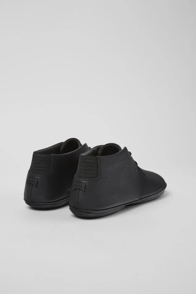 Women Right Black Leather Ankle Boots Camper Flat Shoes Women Right Black Leather Ankle Boots Camper Flat Shoes