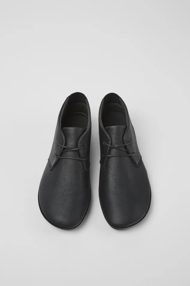 Women Right Black Leather Ankle Boots Camper Flat Shoes Women Right Black Leather Ankle Boots Camper Flat Shoes