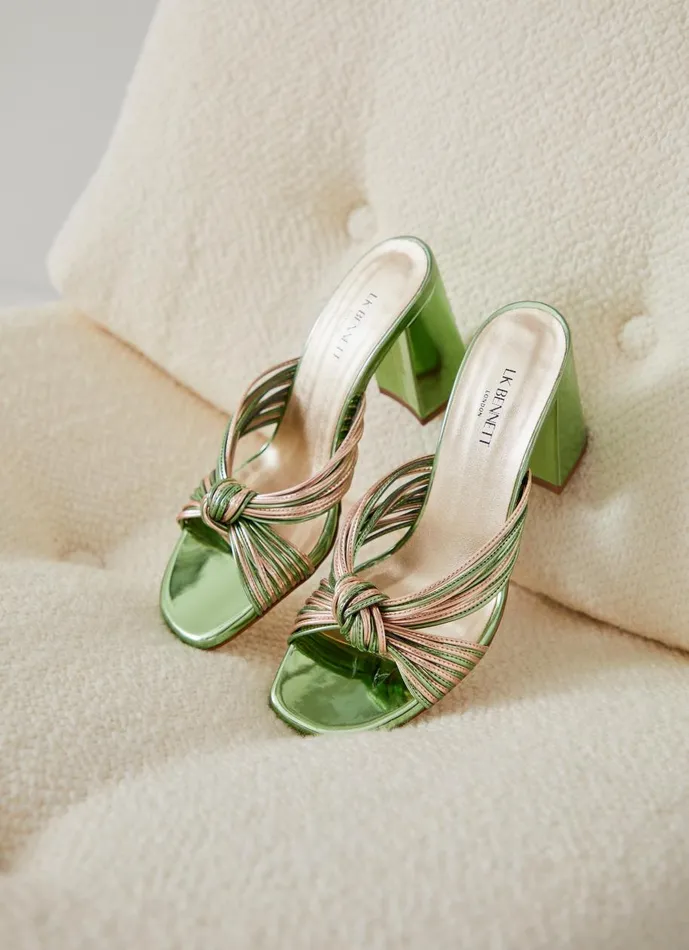 Women Sandals LKBennett Coletta Green And Pink Strappy Mules Emerald