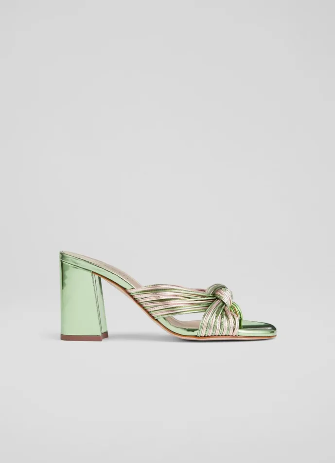 Women Sandals LKBennett Coletta Green And Pink Strappy Mules Emerald Women Sandals LKBennett Coletta Green And Pink Strappy Mules Emerald