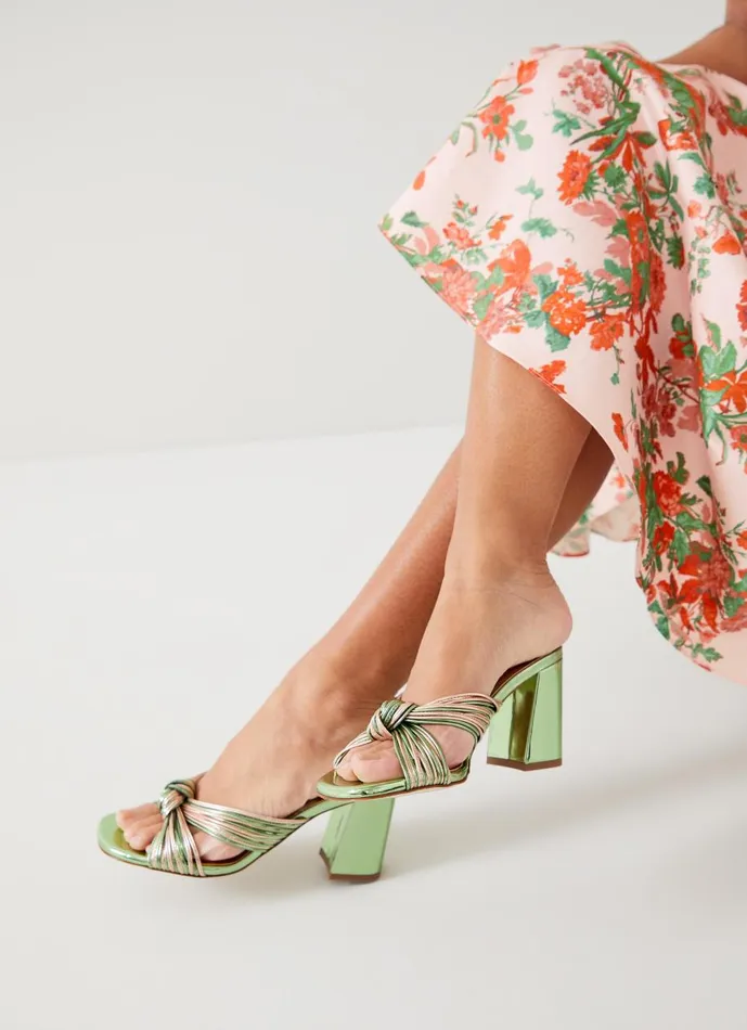 Women Sandals LKBennett Coletta Green And Pink Strappy Mules Emerald Women Sandals LKBennett Coletta Green And Pink Strappy Mules Emerald