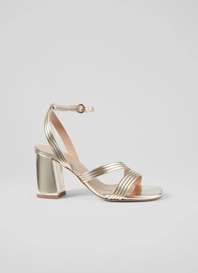 Women Sandals LKBennett Edita Gold Strap Block Heel Pale Gold