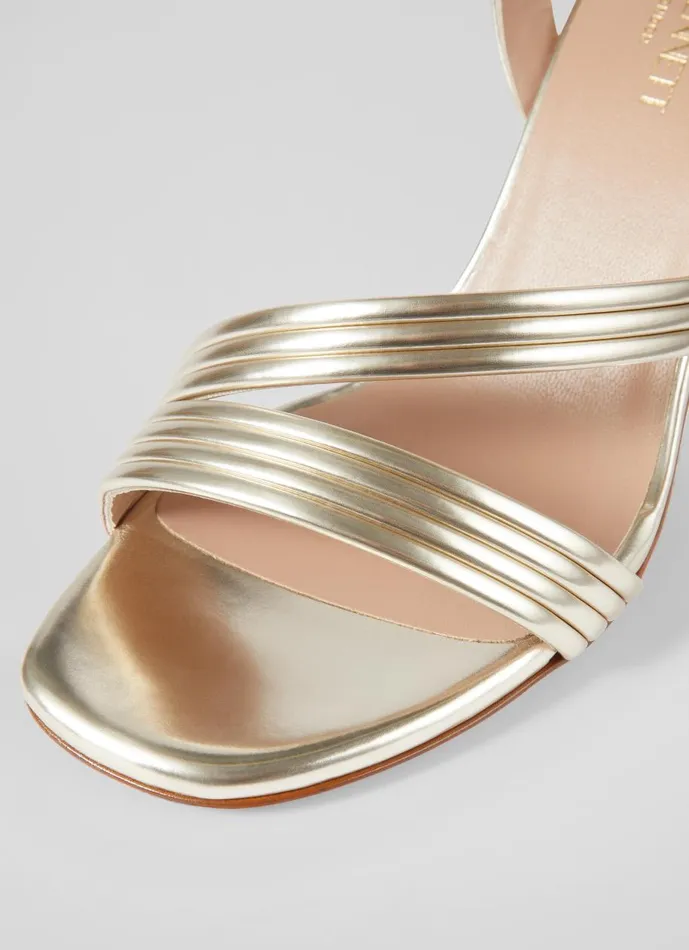 Women Sandals LKBennett Edita Gold Strap Block Heel Pale Gold Women Sandals LKBennett Edita Gold Strap Block Heel Pale Gold