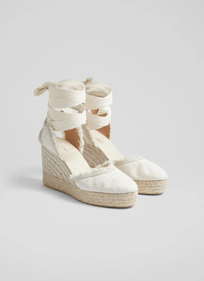 Women Sandals LKBennett Sofia Cream Canvas Espadrille Wedges Ecru Women Sandals LKBennett Sofia Cream Canvas Espadrille Wedges Ecru