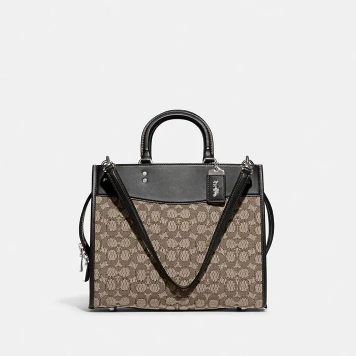 Women Satchels and Top Handles Coach Rogue In Signature Textile Jacquard Silvercocoa Black Women Satchels and Top Handles Coach Rogue In Signature Textile Jacquard Silvercocoa Black