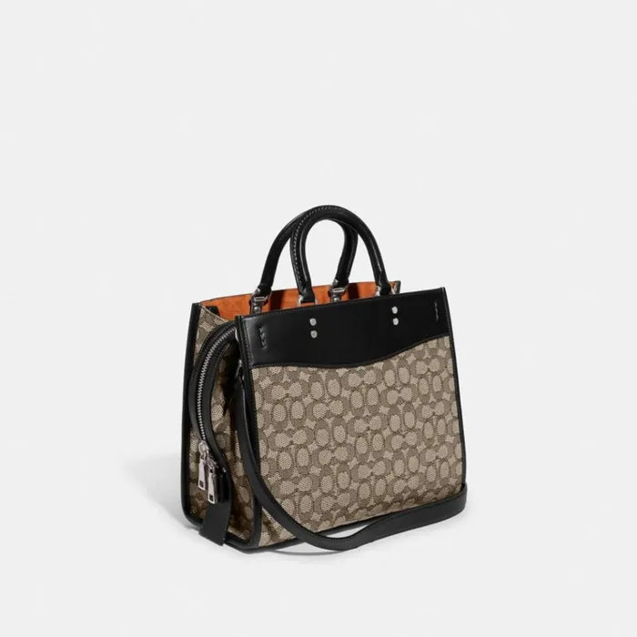 Women Satchels and Top Handles Coach Rogue In Signature Textile Jacquard Silvercocoa Black