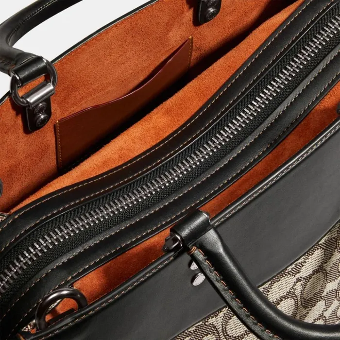 Women Satchels and Top Handles Coach Rogue In Signature Textile Jacquard Silvercocoa Black
