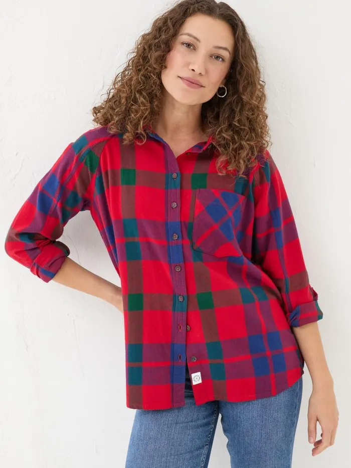 Women Shirts and Blouses Fat Face Red Bessie Check 100 Cotton Shirt