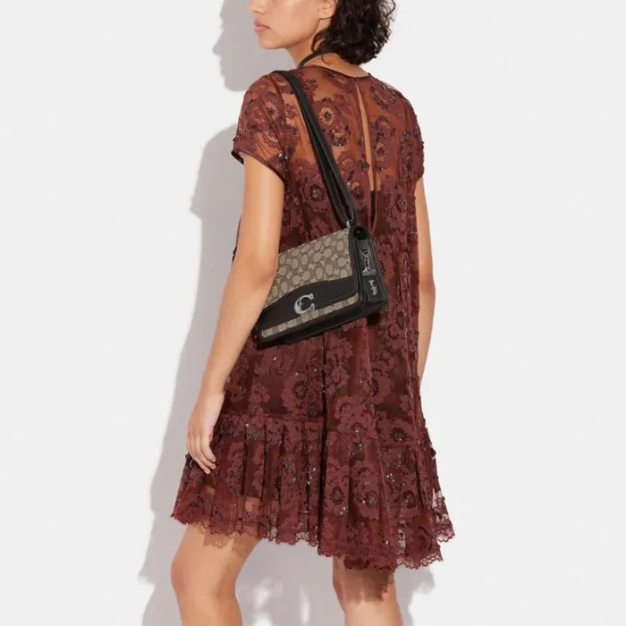 Women Shoulder Bags and Hobos Coach Bandit Shoulder Bag In Signature Textile Jacquard Silvercocoa Black Women Shoulder Bags and Hobos Coach Bandit Shoulder Bag In Signature Textile Jacquard Silvercocoa Black