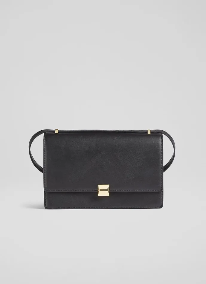 Women Shoulder Bags LKBennett Ottie Black Vegan Leather Shoulder Bag