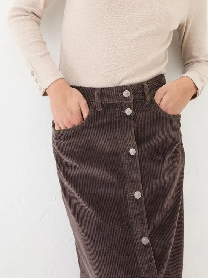 Women Skirts Fat Face Carla Dark Brown Cord Midi Skirt