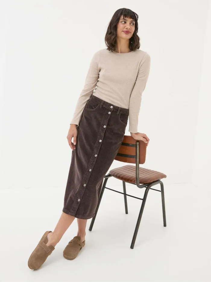 Women Skirts Fat Face Carla Dark Brown Cord Midi Skirt