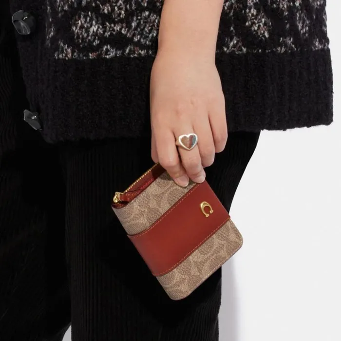 Women Small Wallets Coach Billfold Wallet In Colorblock Signature Canvas Brasstanrust