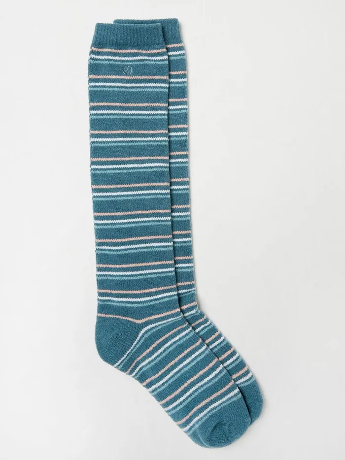 Women Socks and Tights Fat Face Blue Teal Stripe Supersoft Knee High Socks