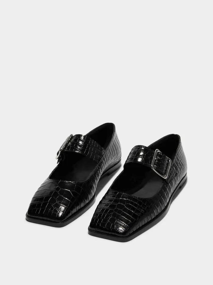 Women Sunny CrocEffect Calfskin Leather MaryJane Flats Aeyde Flats