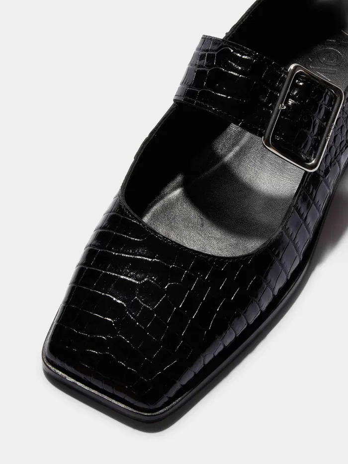 Women Sunny CrocEffect Calfskin Leather MaryJane Flats Aeyde Flats