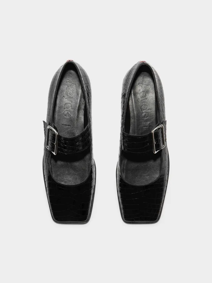 Women Sunny CrocEffect Calfskin Leather MaryJane Flats Aeyde Flats
